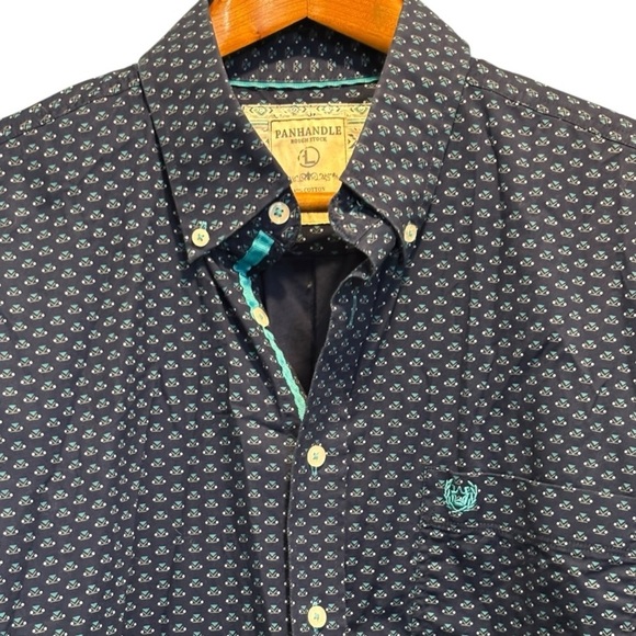 Panhandle Navy Blue & Turquoise Casual Button Down Shirt Size Large Long Sleeve - Picture 6 of 11